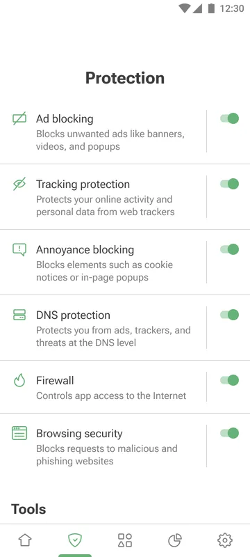 AdGuard Android protection interface